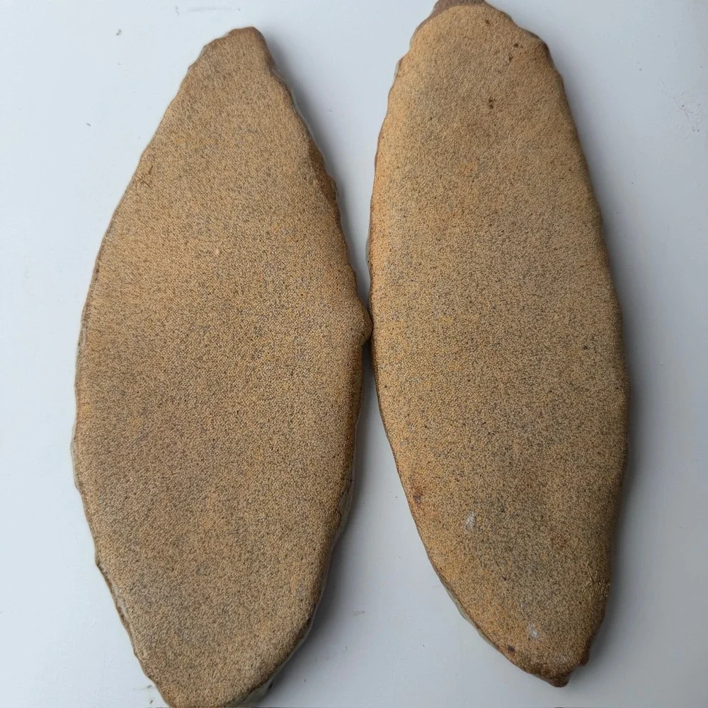 Set of 2 Artisan Handmade Pottery Leaf Trays Brown Cream Glaze Signed Ceramic